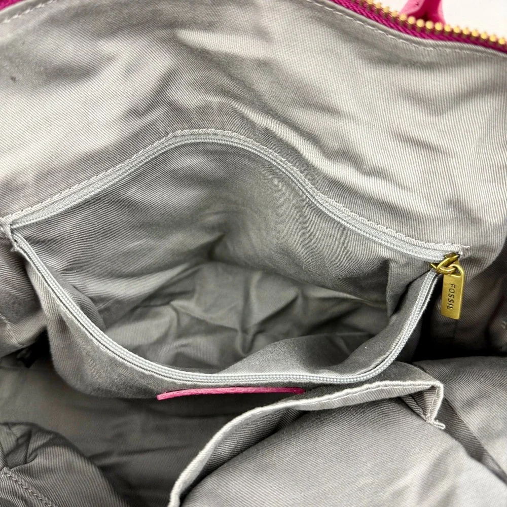 Fossil Jori Satchel Pink Berry Pebbled Leather Crossbody Shoulder Bag